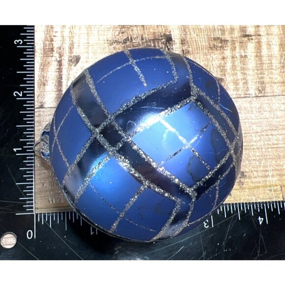 Set Of 3 Blue Glass Christmas Ornaments With Snowflake & Plaid Designs - Picture 3 of 4